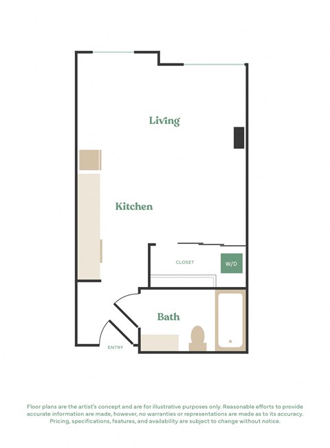 a floor plan of a house with a bedroom and a kitchen